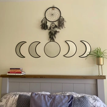 

Scandinavian Natural Decor Acrylic Moonphase Mirrors Interior Design Wooden Moon Phase Mirror Bohemian Wall Decoration For Room