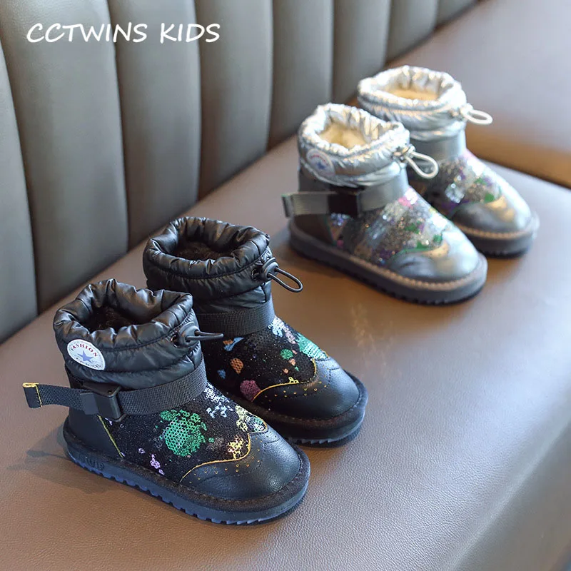 CCTWINS/детская обувь; коллекция года; зимняя обувь из натуральной кожи для маленьких девочек; детские ботинки до середины икры; брендовые зимние ботинки с блестками для малышей; SNB150