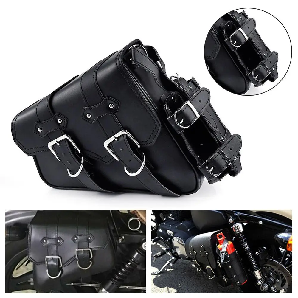 Left Side Motorcycle Saddlebag Tool Bag PU Leather Oil Bottle Holder