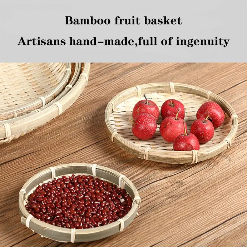 

Handmade Weaving Bamboo Sieve Raft Round Dustpan DIY Decorative Fruit Bread Basket Kitchen Storage New Arrival Home Storage