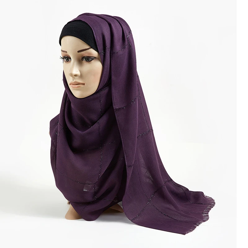 

70*180CM Women Muslim Shimmer Glitter Plaid Hijab Scarf Foulard Femme Soft Cotton Headscarf Islamic Head Scarfs Shawls and Wraps