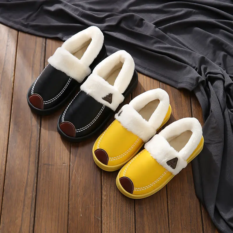

Indoor Couples Warm Cotton Shoes in Winter Pu Leather Loafers Sneakers Women Men Non-slip Waterproof Flat Casual Shoes