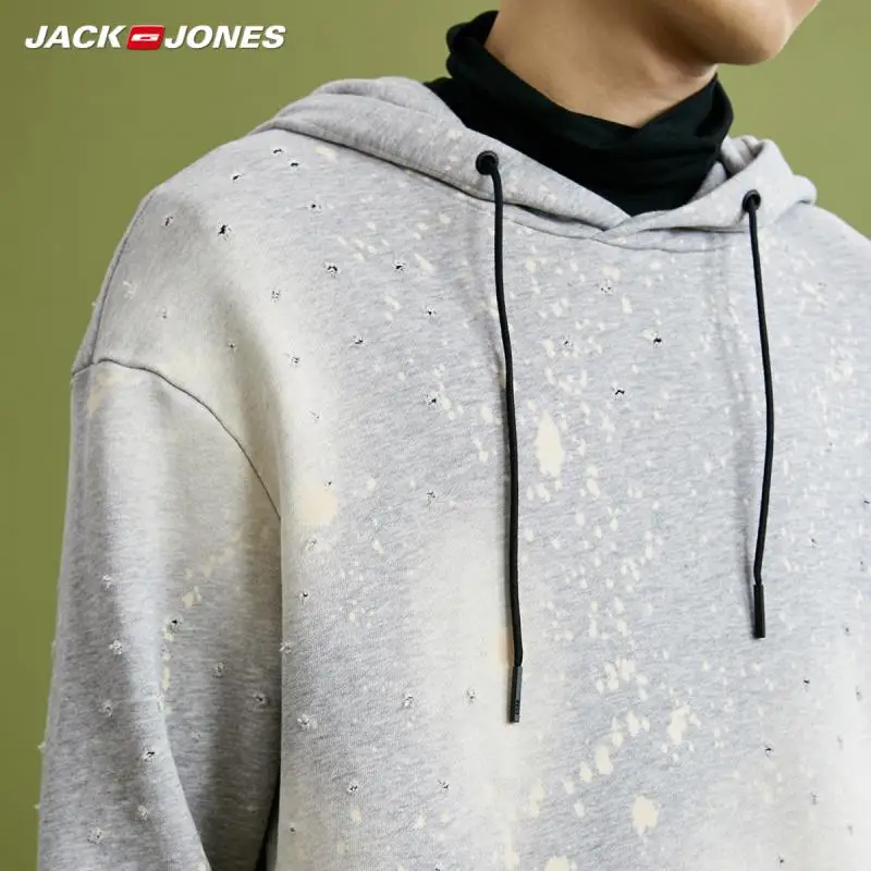 JackJones осенние мужские хлопковые рваные с капюшоном длинными рукавами пуловер Топ