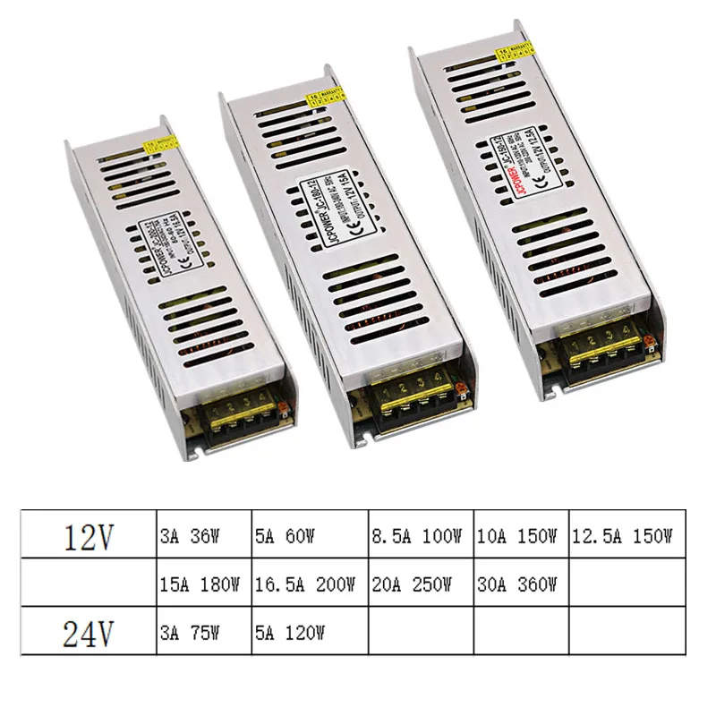 Светодиодный Питание 12 v 3 5 8,5 10 15-30 В постоянного тока 12V Светодиодный драйвер адаптер трансформаторы систем освещения 36 Вт 60 Вт 120W 150W 180W 200W 240W 360W