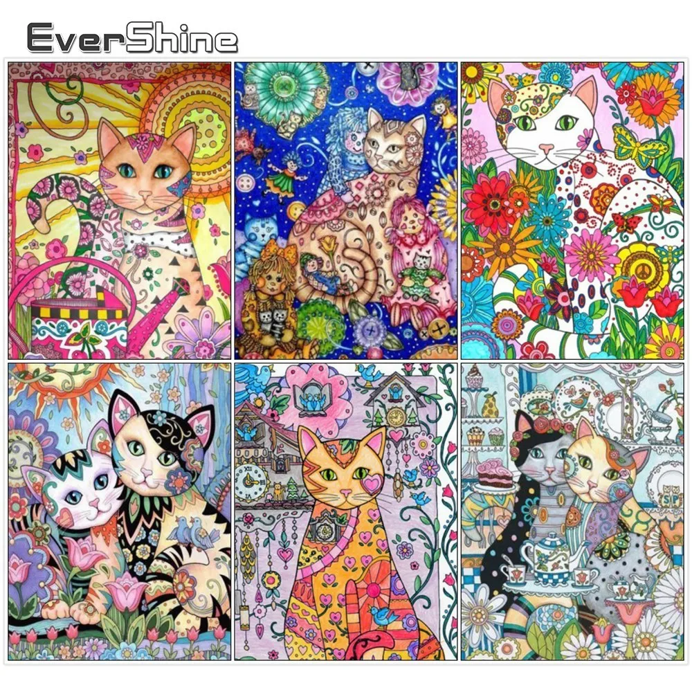 Evershine DIY 5D Diamond Embroidery Cartoon Cat Pictures Of Rhinestones Painting Full Square Mosaic Animals | Дом и сад
