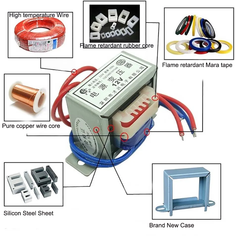 Power Transformer 1W 2W 3W 5W 10W 20W 30W 50W 60W 80W 100W Input AC 220V 50HZ Output AC 6V 9V 12V 15V 18V 24V Single/Dual