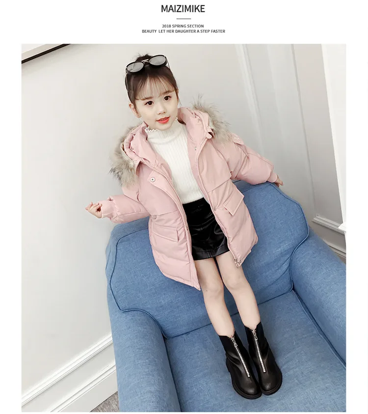 

New Winter Korean style fashion long-section letter embroidered jacket outwear with super big real fur hooded for teenage girls