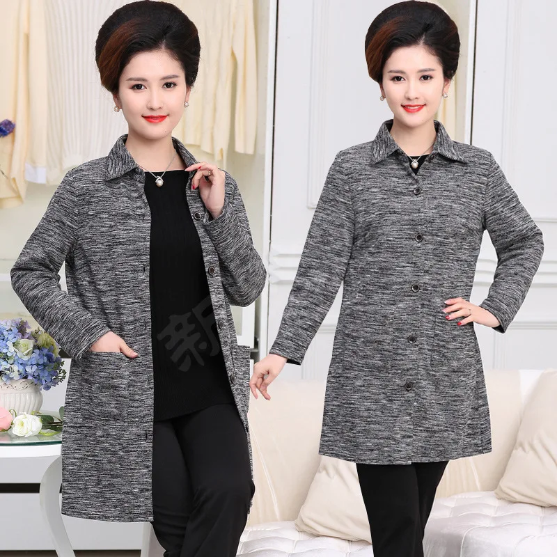 

Autumn Middle-aged WOMEN'S Apparels Large Size Shirt Fold-down Collar Middle-aged Women Dress Tops Elderly Cardigan Coat Women's