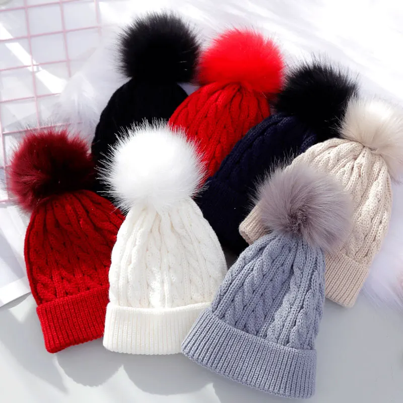 winter cap Men's and Women's Children's Hats Winter Thick Knitted Woolen Caps Cute Woolen Ball Caps Pupils Woolen Caps ski beanie