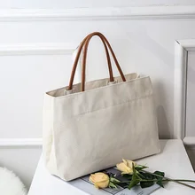 All-Match Canvas Shoulder Bag Women Casual Tote Large Capacity Portable Solid Shopping