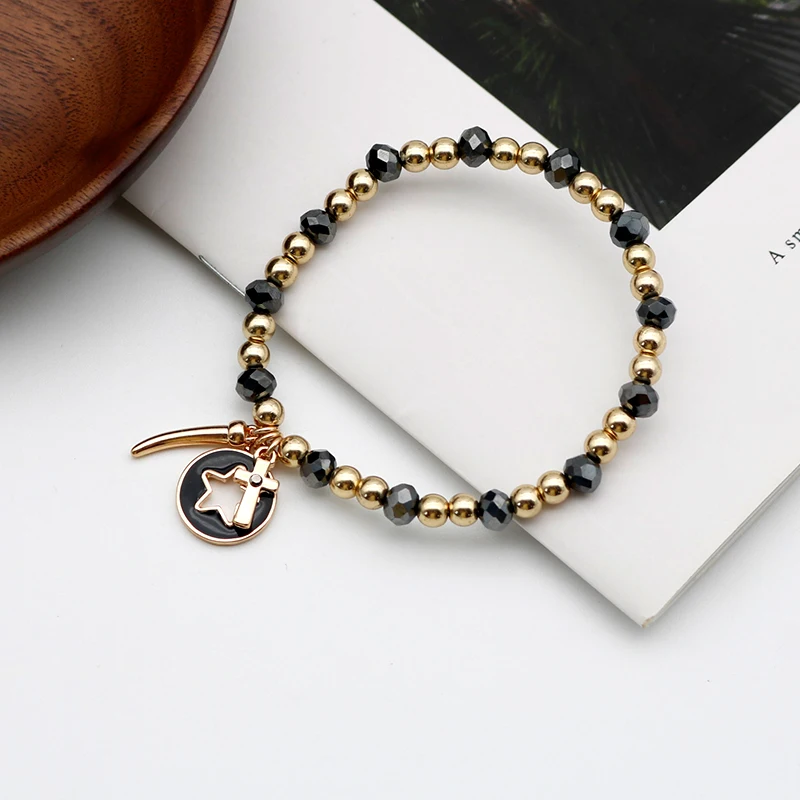 Bracelets Set Black Glass Vintage Fashion Jewelry For Women Cross Charms Enamel Hollow New Trendy Designer Gift Party 88 bracelet jewelry
