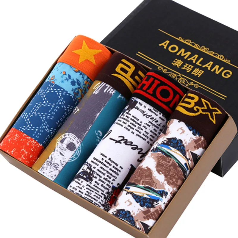 

4Pcs\lot Underwear Organic Natural Cotton Boxers Men Sexy Boxers Ventilate Plus Size Boxers