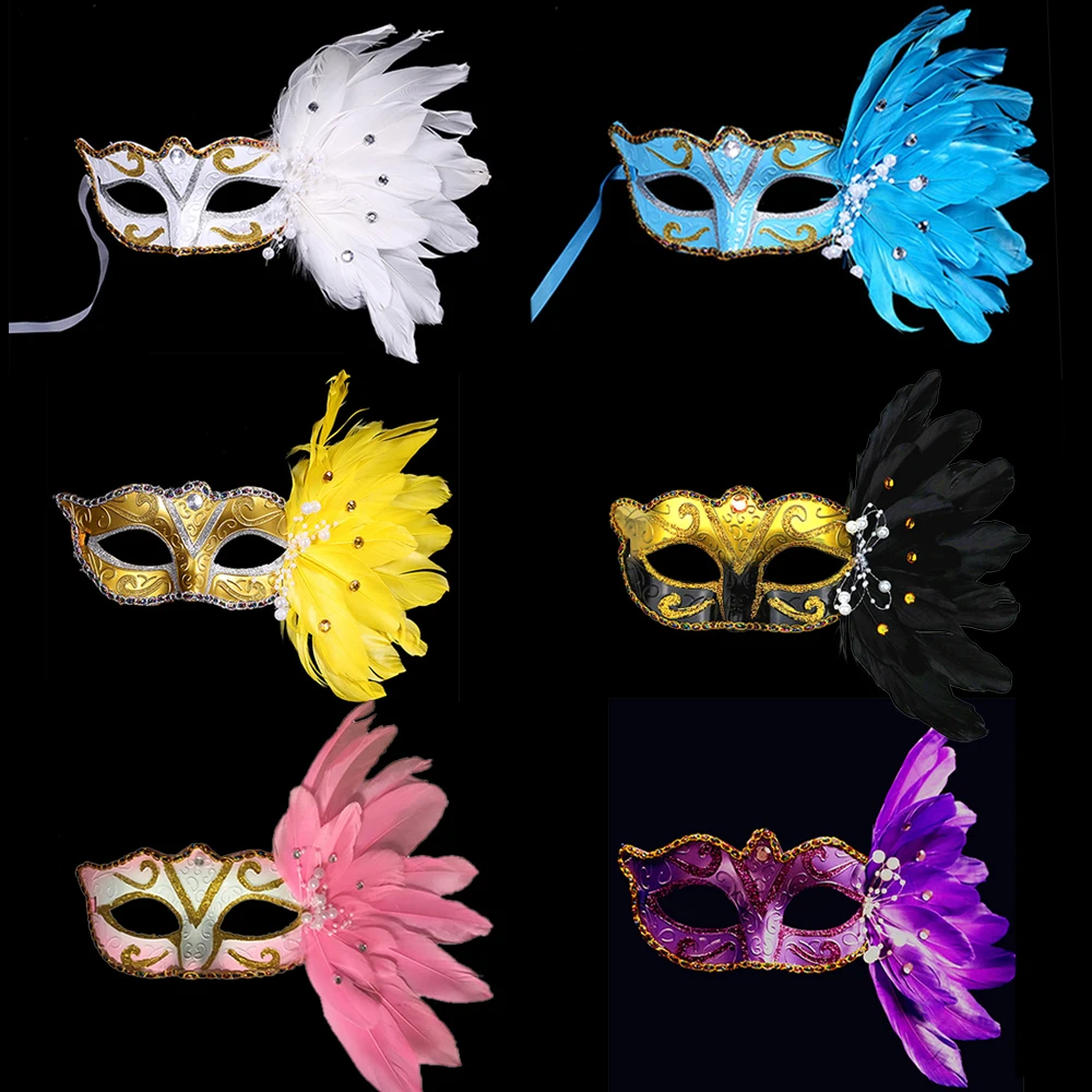 

Masquerade Feather Sexy Venetian Mask Women For Face Multi Color Princess Mask Sexy Half Hallowmas Feather Masks Decor