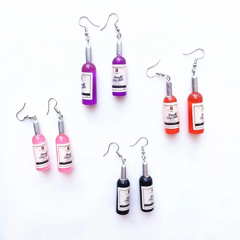 Korean Style New Creative Dangle Earrings Funny Hip Hop Personality Simulation Red Wine Bottle Creative Drop Earrings