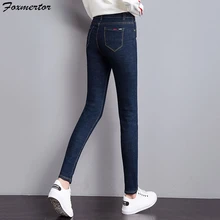 Foxmertor узкие джинсы для женщин, обтягивающие джинсы со средней талией, женские черные, синие джинсовые брюки-карандаш, женские джинсы с эластичной талией, брюки размера плюс