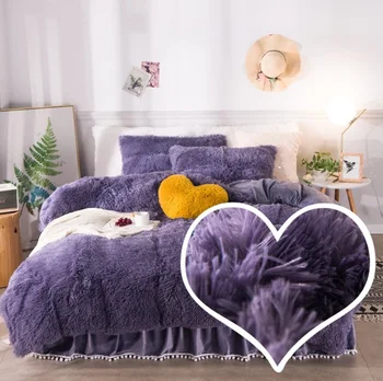 

Purple Pink Blue White Gray Red Yellow Plush Shaggy Warm Thick Fleece Bedding Set Mink Velvet Duvet Cover Bed Skirt Pillowcases