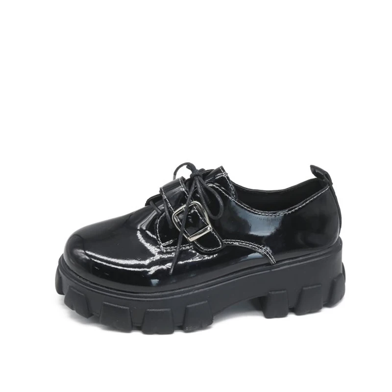 Г., осенние женские туфли-лодочки из лакированной кожи на платформе женские классические модные черные туфли с круглым носком на шнуровке Новая женская обувь - Цвет: Black 2