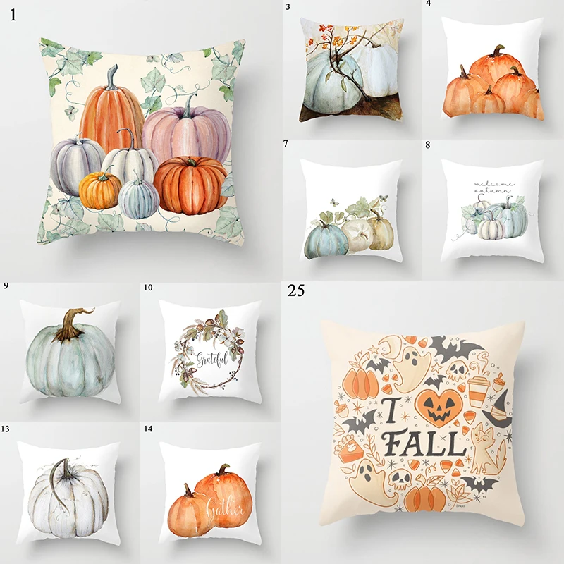 

Sofa Pillowcase Halloween Funny Pumpkin Print Letter Home Fall Decor Pillowcase Waist Cushion Pillow Cover White Floral 45x45cm