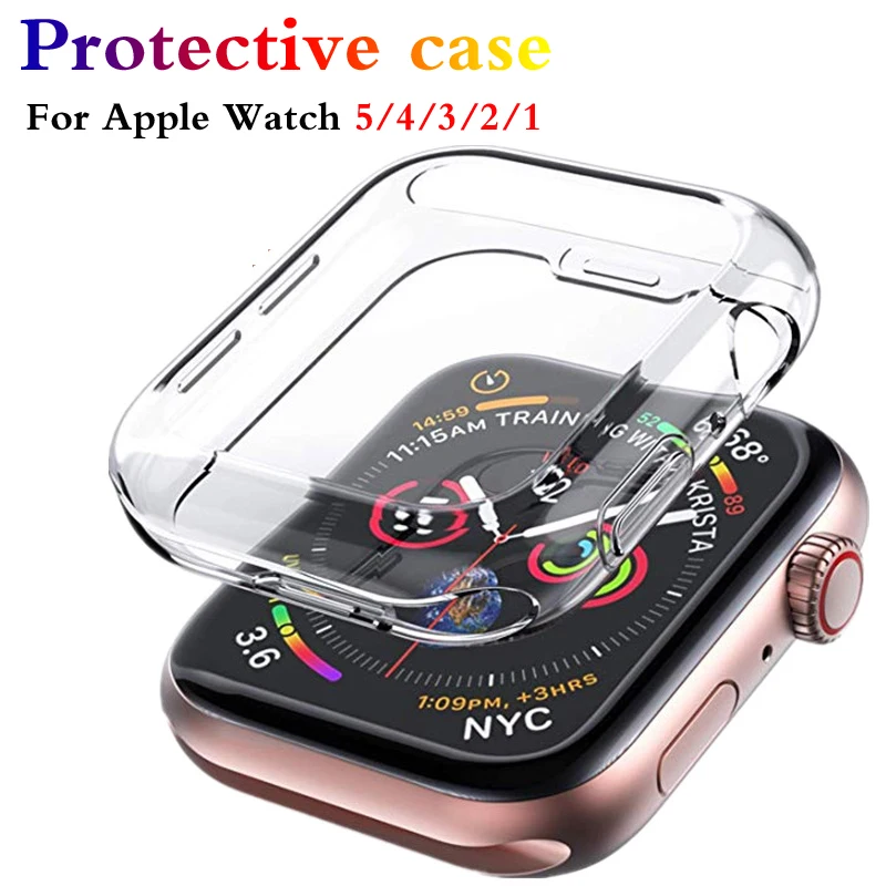 Transparent Чехол для Apple watch 5, 4, чехол 44 мм, 40 мм, iWatch, чехол 42 мм, 38 мм, полная защита экрана из ТПУ, бампер, аксессуары для Apple Watch - Цвет: Transparent