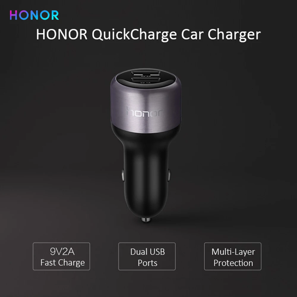 HONOR QuickCharge автомобильное зарядное устройство 9 В 2A 18 Вт Быстрая зарядка с двумя портами usb для HUAWEI HONOR мобильный телефон P10 P20 Lite P30