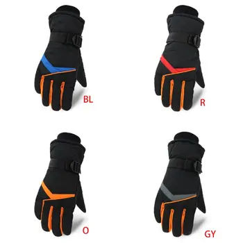 

Men Winter Windproof Ski Gloves Contrast Color Stripes Waterproof Warm Mittens G99D