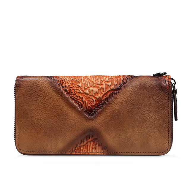New leather ladies men wallet retro leather casual long section first layer leather female models European and American clutches - Цвет: Коричневый