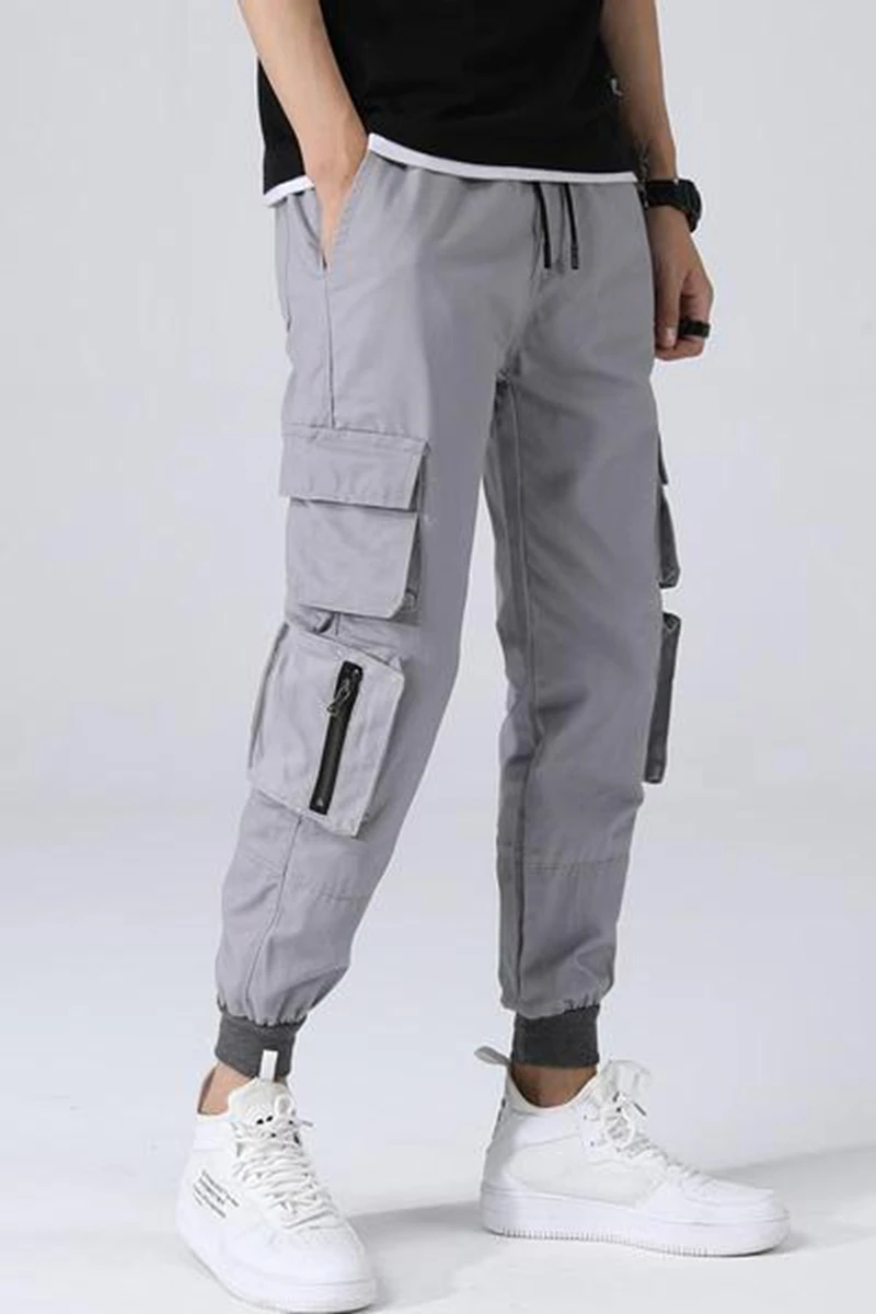 Серый Hong Kong style pants men's autumn new ins youth loose beamed overalls men's Harajuku wild nine points casual pants - Цвет: Серый