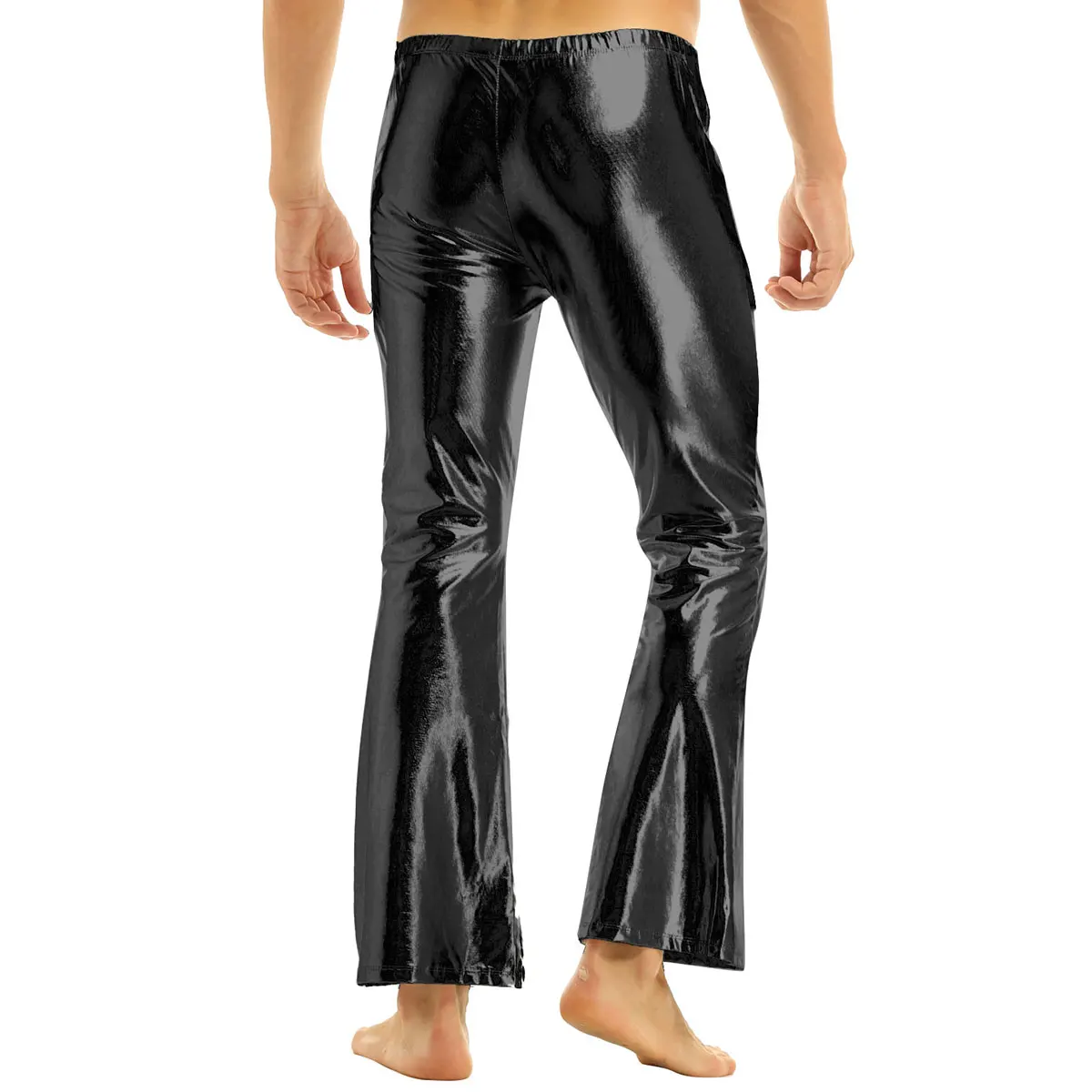 Мужские брюки модные блестящие металлические голографические брюки Клубная одежда диско повседневные брюки костюм повседневные клеш колокол брюки