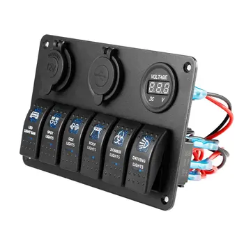 

2020 New 6 Gang Car Marine Boat Circuit Blue LED On/Off Rocker Switch Panel IP68 Waterproof 6 Rocker Switch Overload Protection