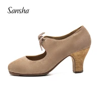 Sansha Professional Flamenco Character Lace Up 6CM Middle High Heel For Women Ladies Black/Light Tan Dancing Shoes FL30L 1