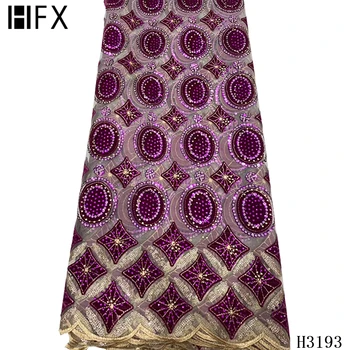 

HFX African Velvet Embroidered Lace Fabric Latest Tulle Lace Fabric 2020 For Wedding Dress French Sequins Lace Fabric F3193