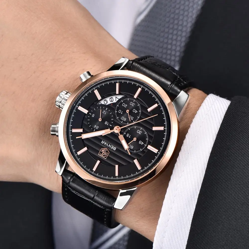 Reloj Hombre BENYAR 43 мм модные спортивные мужские часы с хронографом лучший бренд класса люкс военные кварцевые часы Relogio Masculino