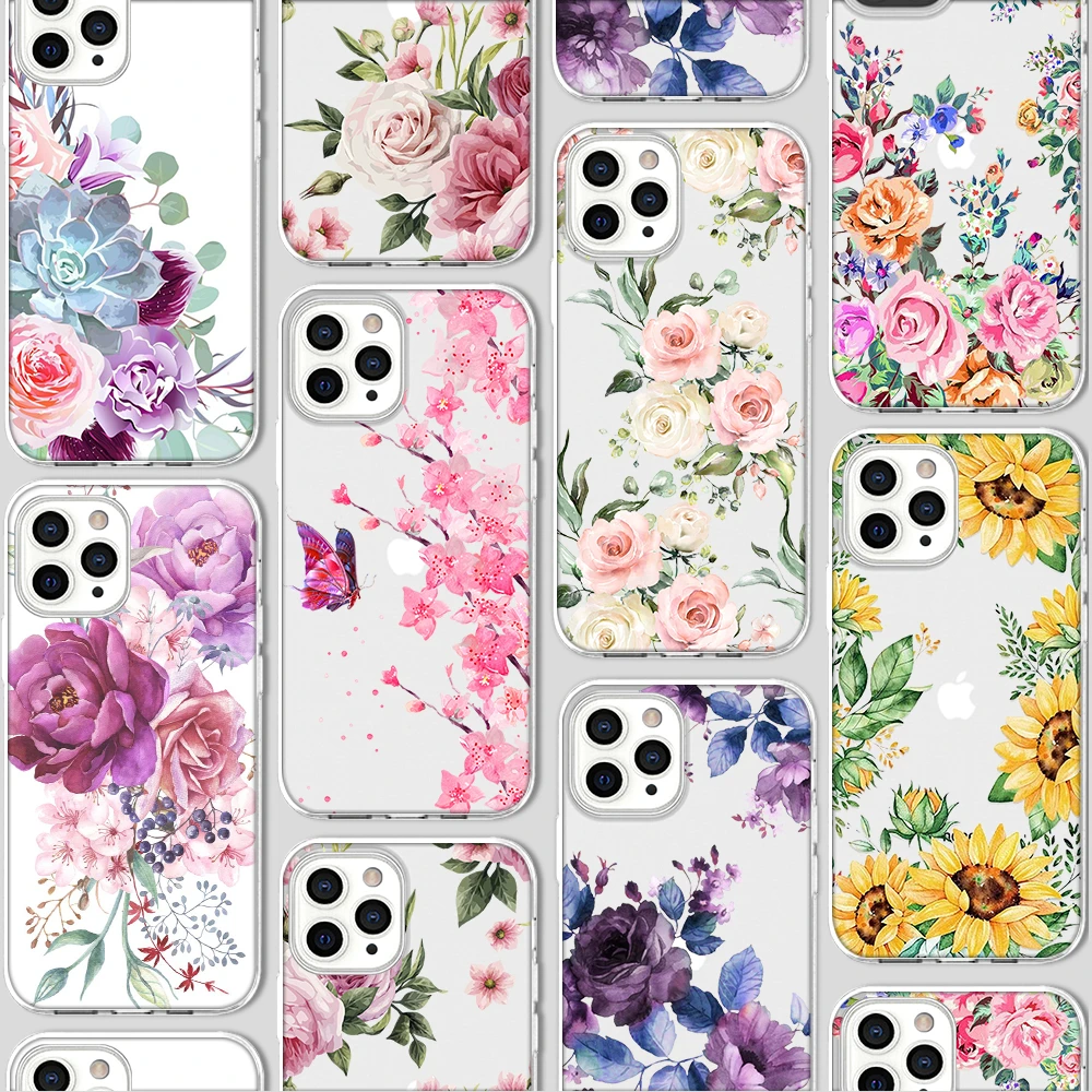 Fashion Luxury Flower Funda Case for Iphone 13 Case for IPhone 13 12 11 Pro XR 7 X XS Max Mini 8 6 6S Plus 5 SE 2020 Silicone best iphone 12 mini case