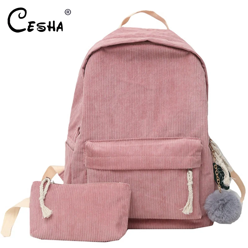 buy Fashion Corduroy Design Women School Backpack High Quality Durable Backpacking Backpack Soft Fabric Girls Schoolbag Backpack Sac