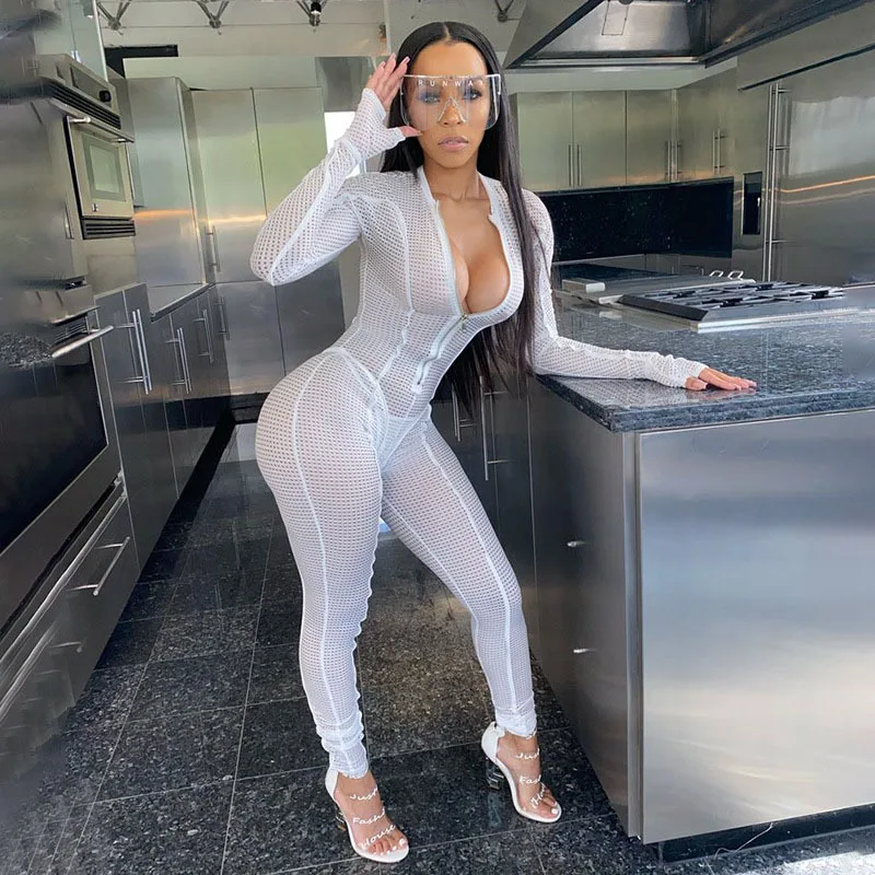 Однотонный комбинезон с v-образным вырезом и длинным рукавом Осенний женский