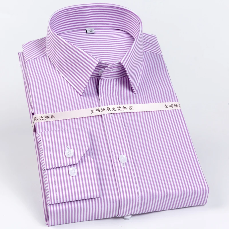 MensClassicStripedPrintedWrinkleResistantDressShirts100Cotton