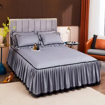 

New Style Solid Color Double Layer Lace Ruffles Bed Skirt Comfortable Soft Multi-color Bed Covering Bed Cover Pillowcase #/