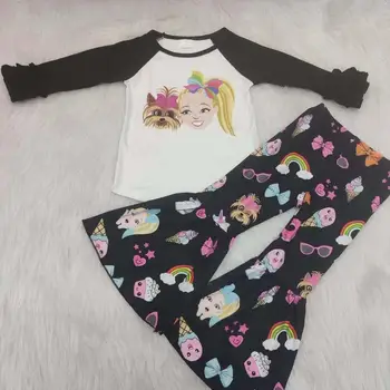 

Little girl and dog print match bell bottom pants baby girls outfits children's boutique clothing