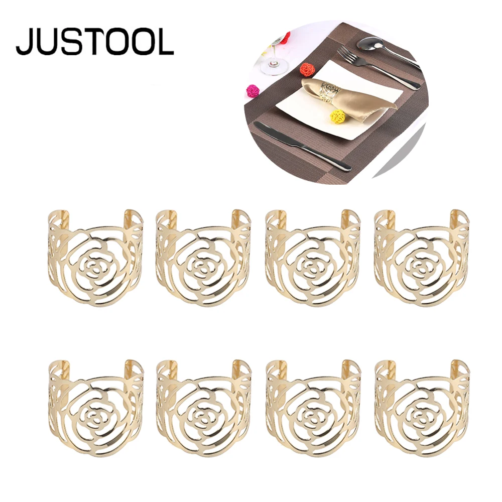 

JUSTOOL 8 шт. кольца для салфеток, пряжка, розовый дизайн, металл для свадьбы, антикварное украшение для стола, аксессуар, держатель для салфеток