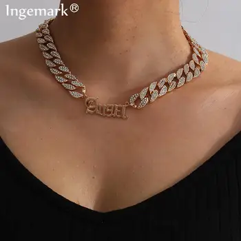 

Hip Hop Bling Iced Out Crystal Necklace Angel Iced Out Rhinestone Pave Miami Curb Cuban Link Chain Necklace Women Men Jewelry