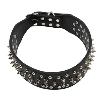 

New PU Leather Spiked Studded Dog Collar 2" Wide 31 Spikes 52 Studs-Red L