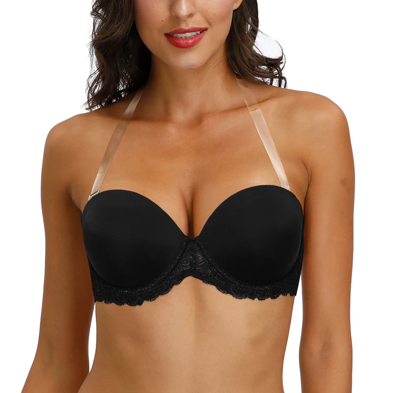 

Lace Push Up Halter Bra For Women Strapless Straps Underwire Floral Underwear Sexy Ladies Bras Lingerie Intimates 3/4 Thin Cups