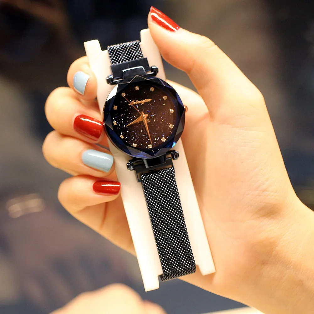 

Douyin Celebrity Style New Style Genuine Product Ladies' Watch Really Star-Style Diamond Set Waterproof Quartz Magnet Mesh Belt