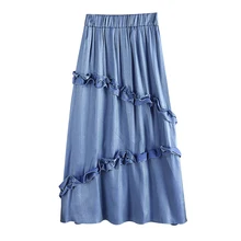 Новые осенние винтажные длинные плиссированные юбки трапециевидной формы с высокой талией шелковые оборки юбки для женщин миди юбки Jupe Femme