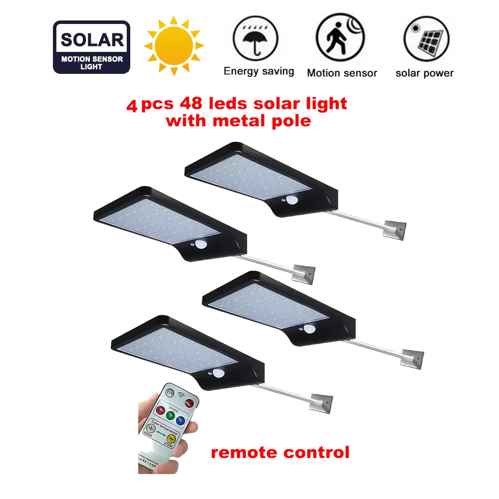 

2/4pcs Solar Lights Outdoor 48 LEDs PIR Motion Sensor Activated Separable Light for Garden Security Waterproof Wireless Wall Lam