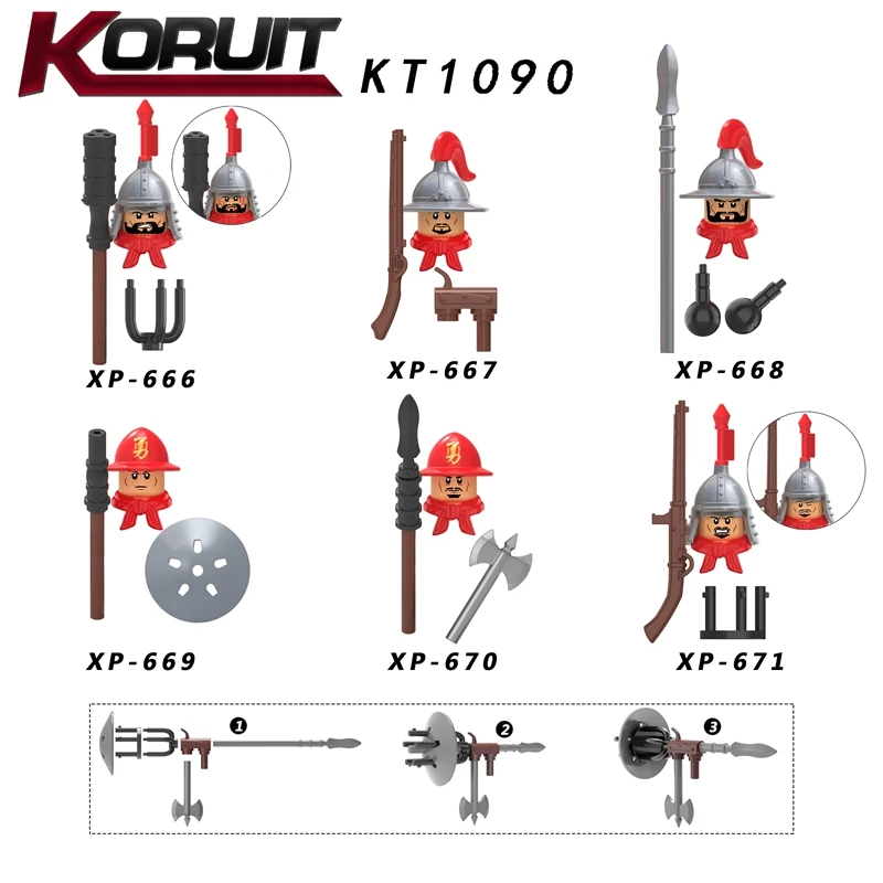 

KT1090 Ming Dynasty Soldiers War Action Figure Accessories Helmet Armor Building Blocks Bricks Toys For Children Gifts