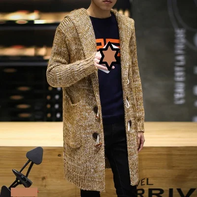 5-khaki horns button Формальный шерстяной Настоящий мужской свитер Eden Park длинный мужской s S37 размера плюс осенний и зимний мужской небольшой Свободный кардиган свежего дизайна - Цвет: 5-khaki horns button