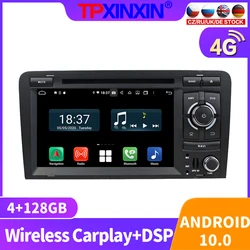 Radio Multimedia con GPS para coche, Radio con reproductor, navegador, estéreo, 2DIN, 128GB, Android 10, para Audi A3 2003 2004 2005   2013