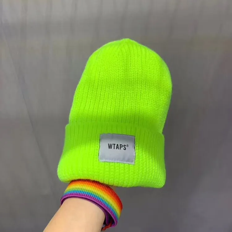 Neon green WTAPS зимние шапки бини для женщин, девушек, мужчин, без полей, часы Docker, Череп, шапка, капот, осень, вязанные, в стиле хип-хоп, с манжетами, лыжные Skullies - Цвет: Neon green