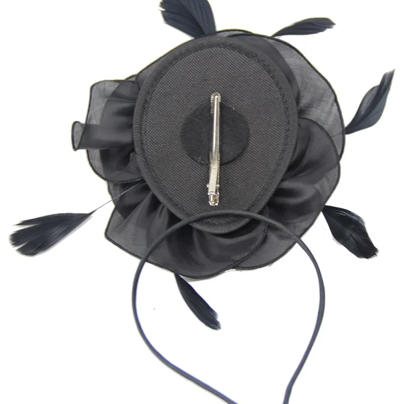 Lady Wedding Fascinators Hat with Big Flower Feather Net Yarn Headband Party Beautiful and Attractive Headwear Accessories